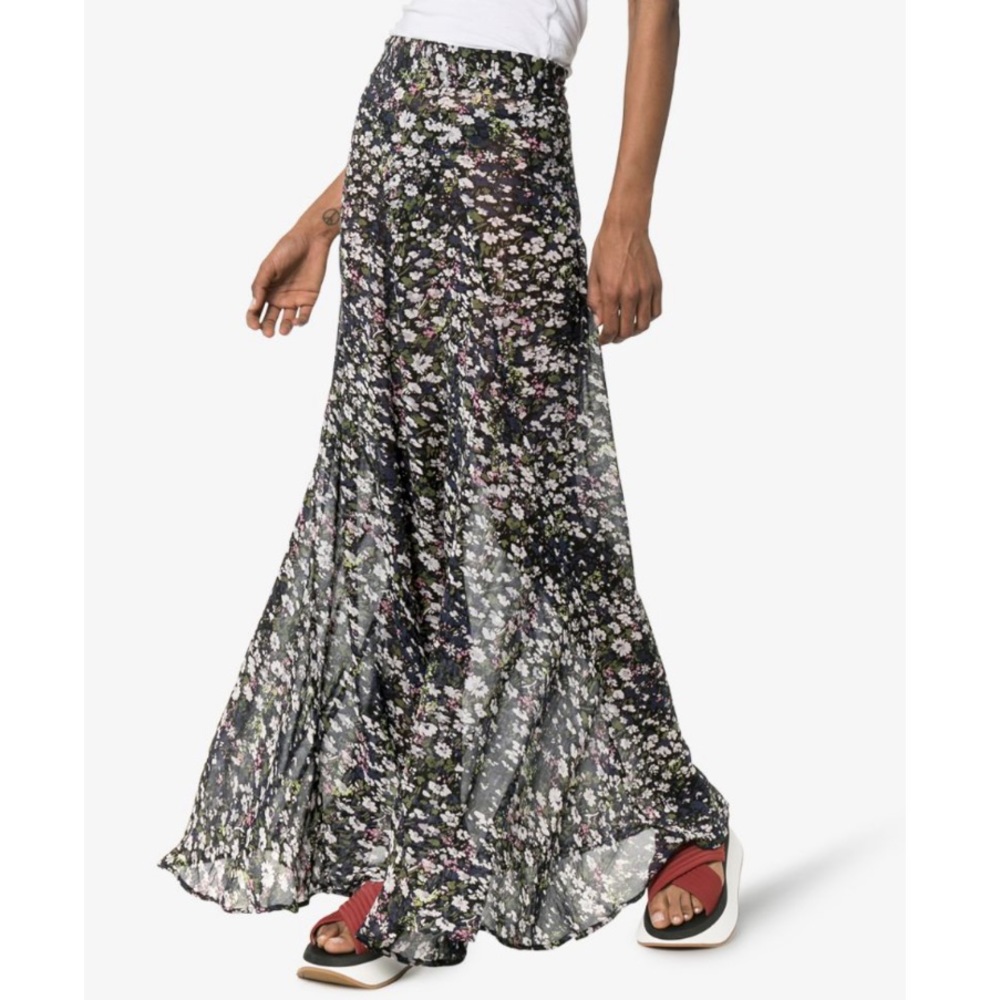 GANNI Floral Print Frilled Hem Maxi Skirt
